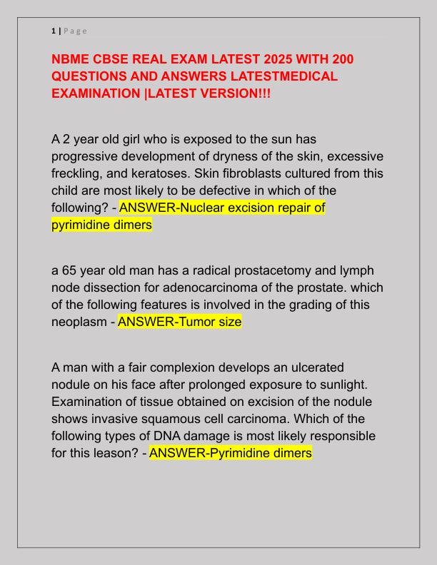NBME CBSE REAL EXAM LATEST 2025 WITH 200 QUESTIONS AND ANSWERS LATESTMEDICAL EXAMINATION