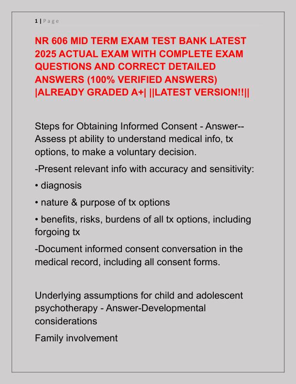 NR 606 MID TERM EXAM TEST BANK LATEST 2025 ACTUAL EXAM WITH COMPLETE EXAM QUESTIONS AND CORRECT DETAILED ANSWERS