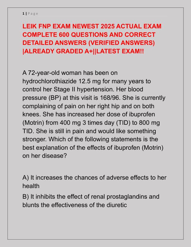 LEIK FNP EXAM NEWEST 2025 ACTUAL EXAM COMPLETE 600 QUESTIONS AND CORRECT DETAILED ANSWERS