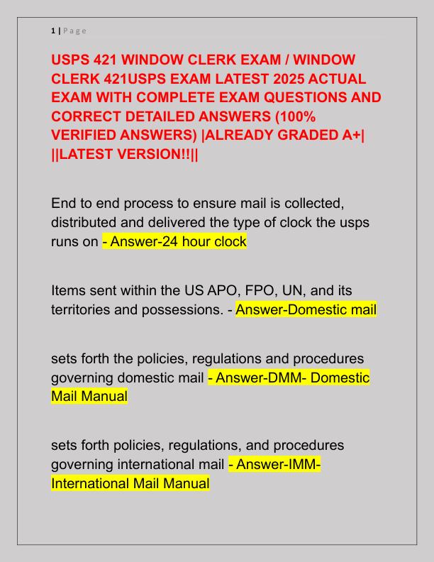 USPS 421 WINDOW CLERK EXAM