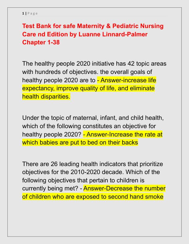 Test Bank for safe Maternity