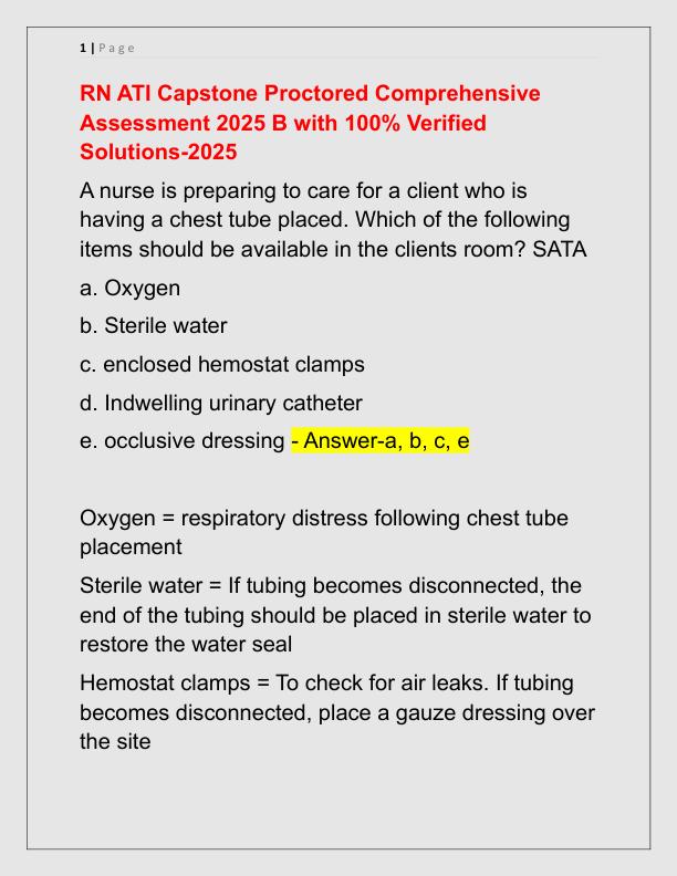 RN ATI Capstone Proctored Comprehensive Assessment 2025 B with 100