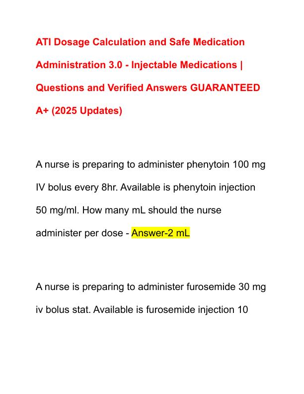 ATI Dosage Calculation and Safe Medication Administration 3