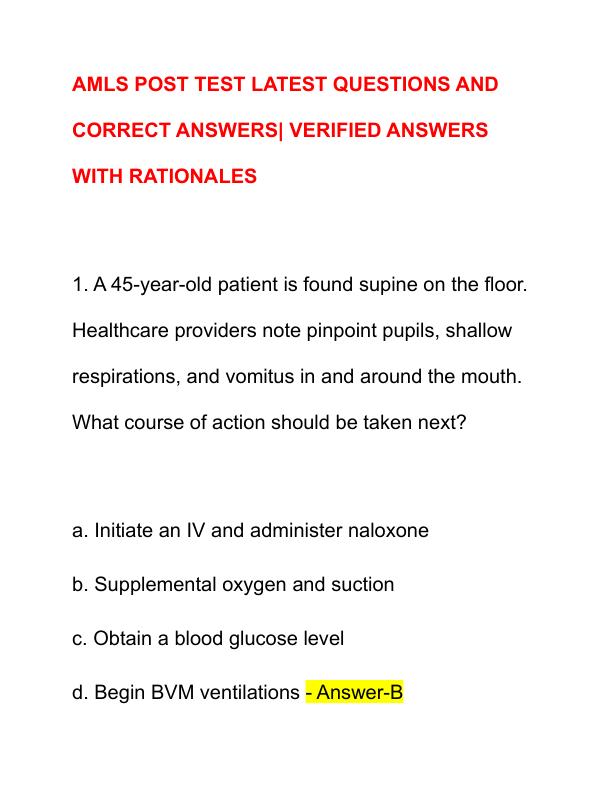 AMLS POST TEST LATEST QUESTIONS AND CORRECT ANSWERS