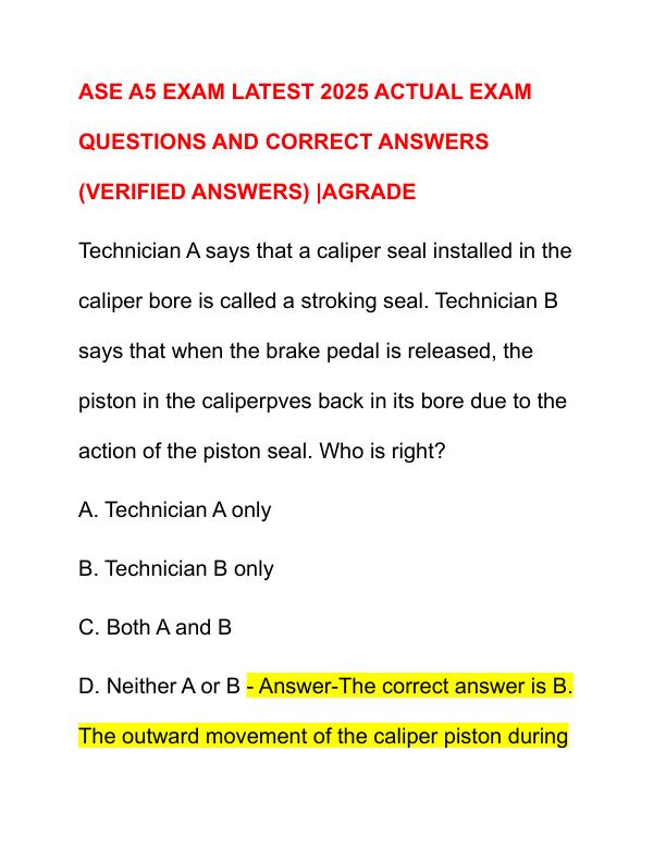 ASE A5 EXAM LATEST 2025 ACTUAL EXAM QUESTIONS AND CORRECT ANSWERS