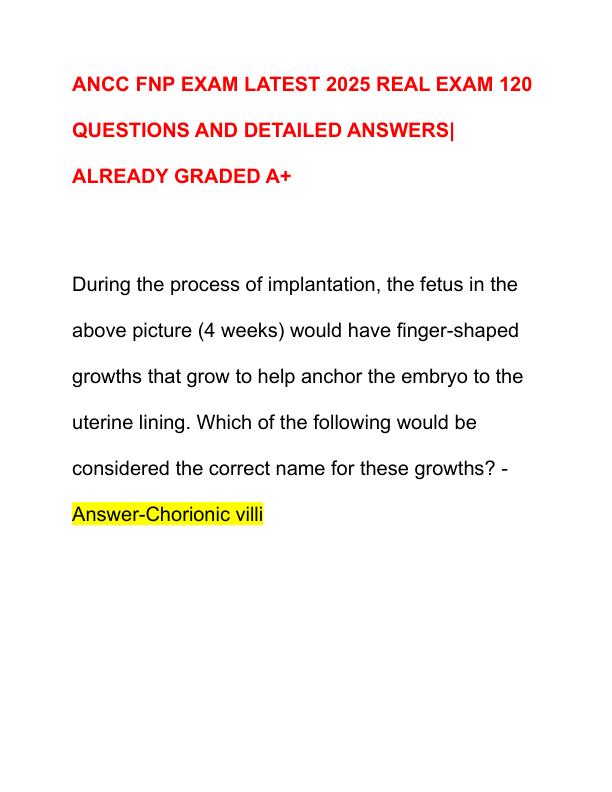 ANCC FNP EXAM LATEST 2025 REAL EXAM 120 QUESTIONS AND DETAILED ANSWERS