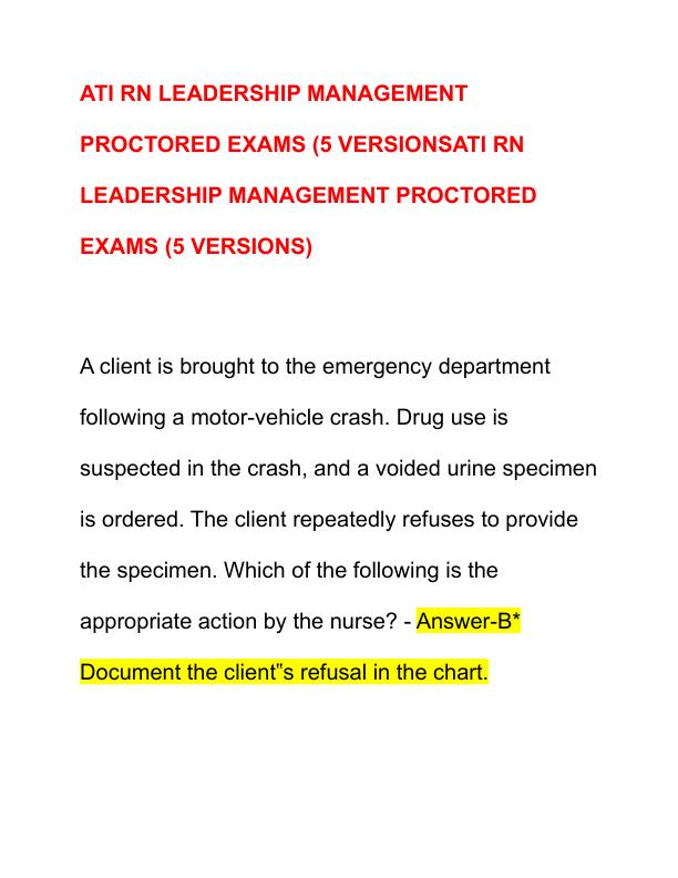 ATI RN LEADERSHIP MANAGEMENT PROCTORED EXAMS