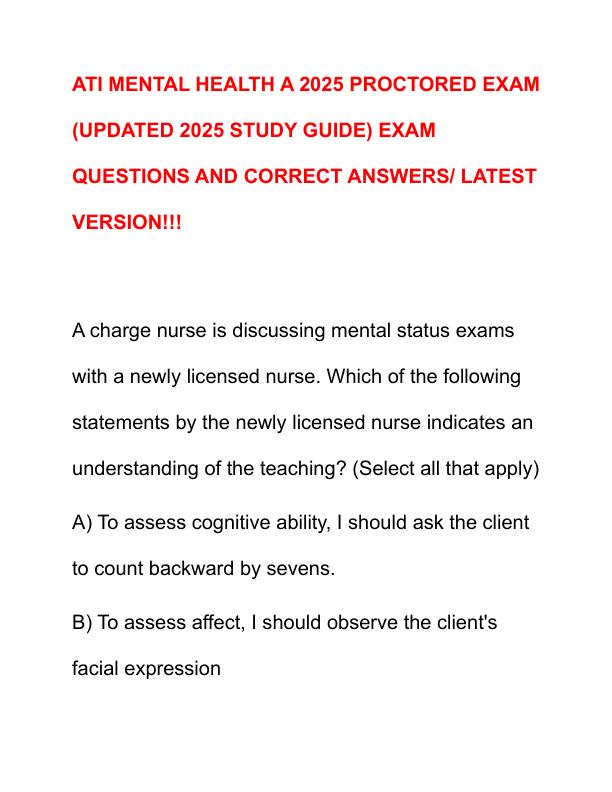ATI MENTAL HEALTH A 2025 PROCTORED EXAM - Copy
