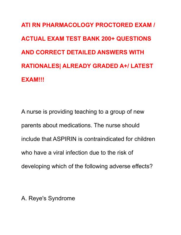 ATI RN PHARMACOLOGY PROCTORED EXAM