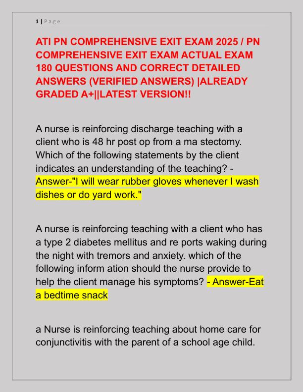 ATI PN COMPREHENSIVE EXIT EXAM 2025