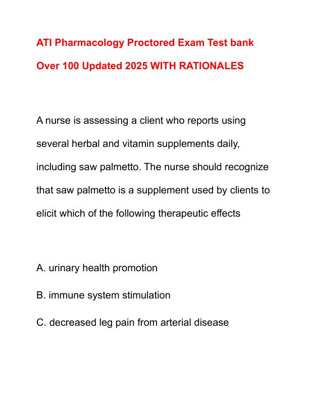 ATI Pharmacology Proctored Exam Test bank Over 100 Updated 2025 WITH RATIONALES
