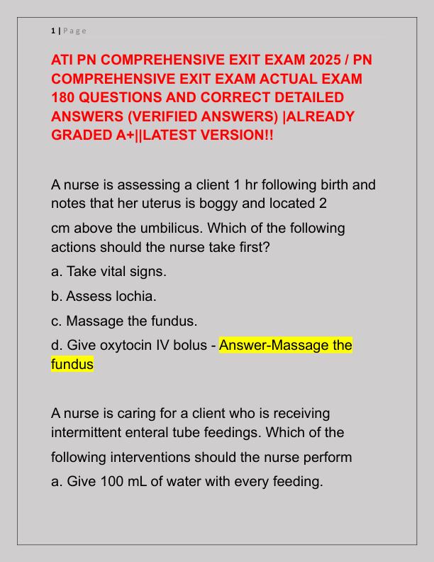 ATI PN COMPREHENSIVE EXIT EXAM 2025...