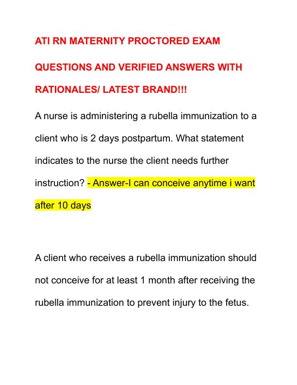 ATI RN MATERNITY PROCTORED EXAM