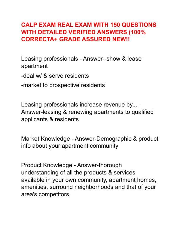 CALP EXAM REAL EXAM WITH 150 QUESTIONS WITH DETAILED VERIFIED ANSWERS