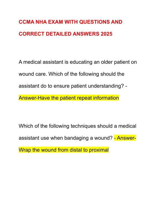 CCMA NHA EXAM WITH QUESTIONS AND CORRECT DETAILED ANSWERS 2025