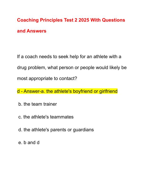 Coaching Principles Test 2 2025 With Questions and Answers