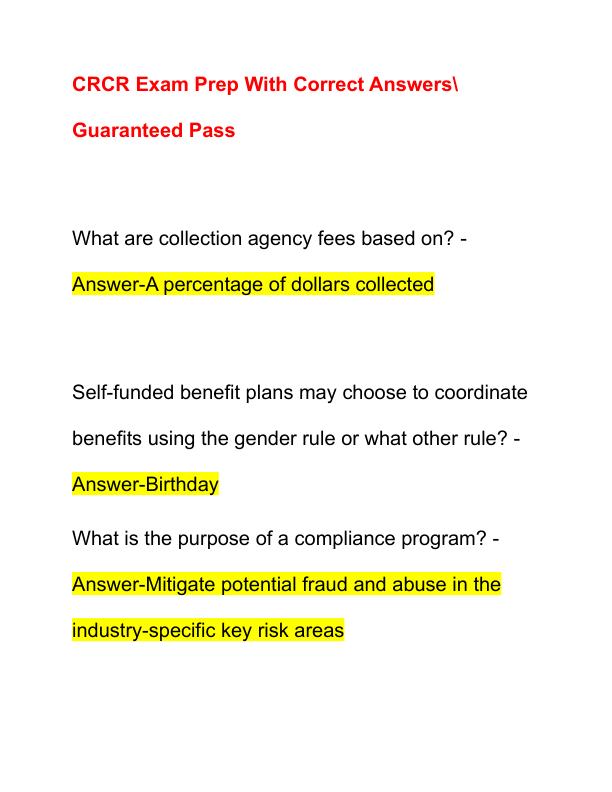 CRCR Exam Prep With Correct Answers