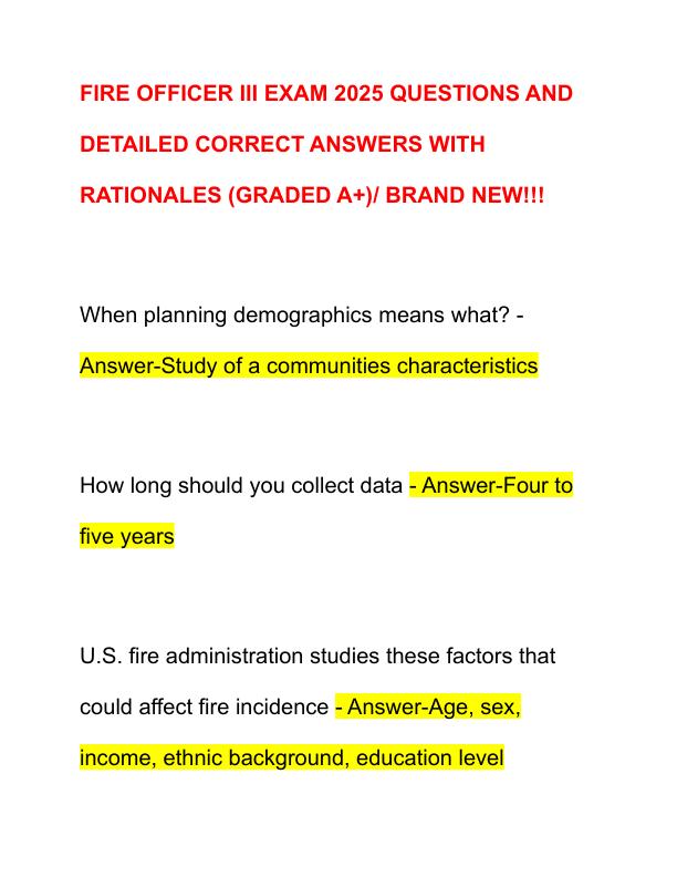 FIRE OFFICER III EXAM 2025 QUESTIONS AND DETAILED CORRECT ANSWERS WITH RATIONALES