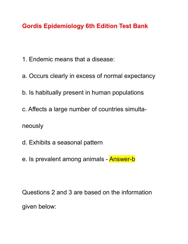 Gordis Epidemiology 6th Edition Test Bank
