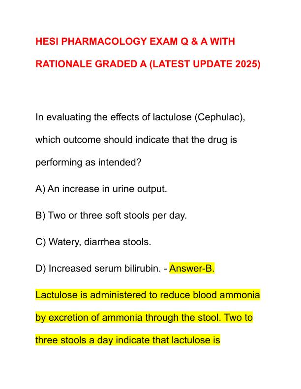 HESI PHARMACOLOGY EXAM Q
