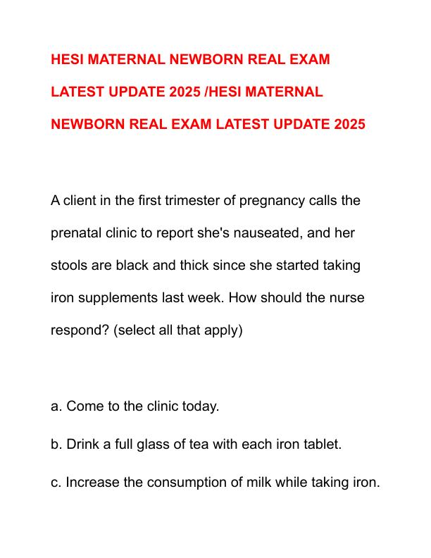 HESI MATERNAL NEWBORN REAL EXAM LATEST UPDATE 2025