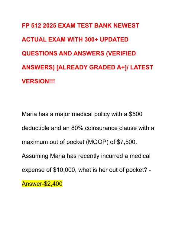 FP 512 2025 EXAM TEST BANK NEWEST ACTUAL EXAM WITH 300