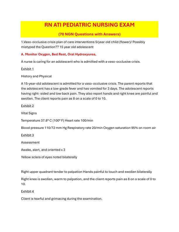 ATI RN Pediatric Nursing Assessment 2023