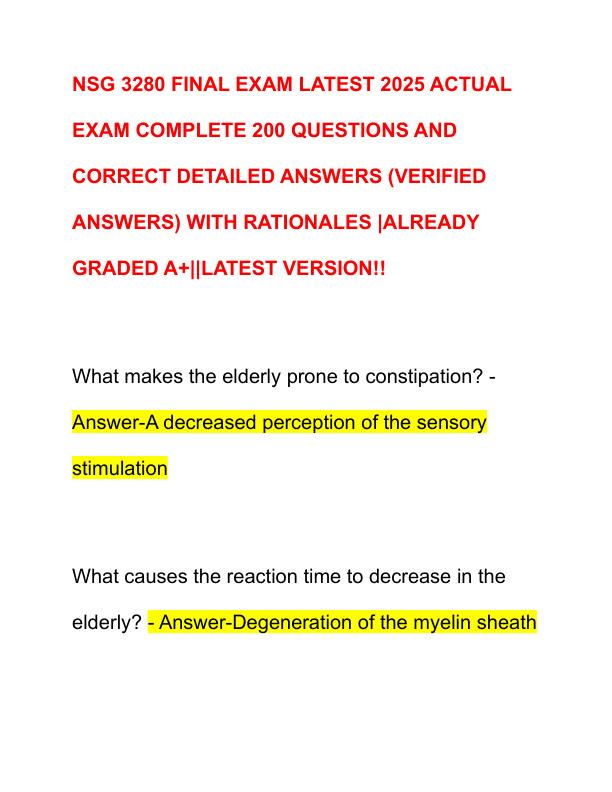 NSG 3280 FINAL EXAM LATEST 2025 ACTUAL EXAM COMPLETE 200 QUESTIONS AND CORRECT DETAILED ANSWERS