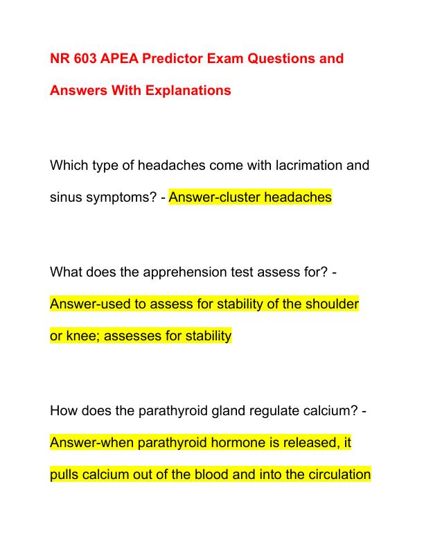 NR 603 APEA Predictor Exam Questions and Answers With Explanations