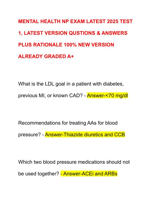 MENTAL HEALTH NP EXAM LATEST 2025 TEST 1