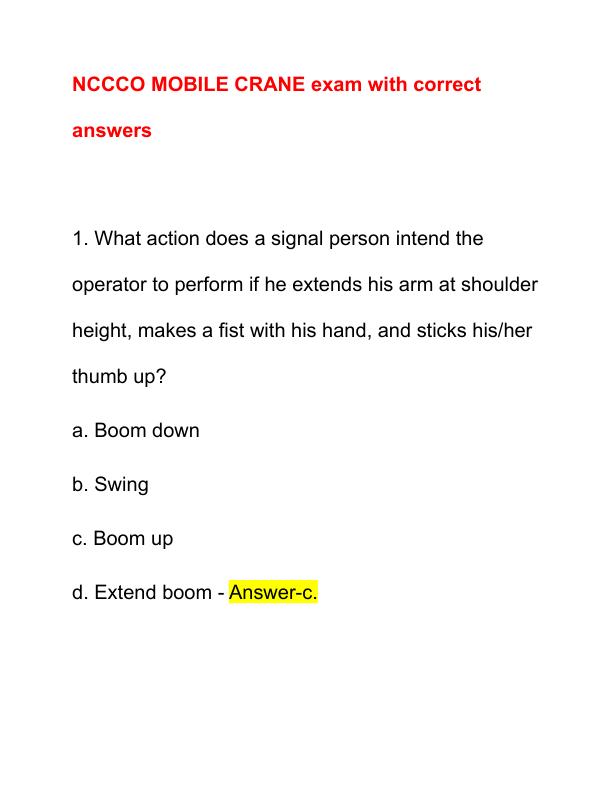 NCCCO MOBILE CRANE exam with correct answers