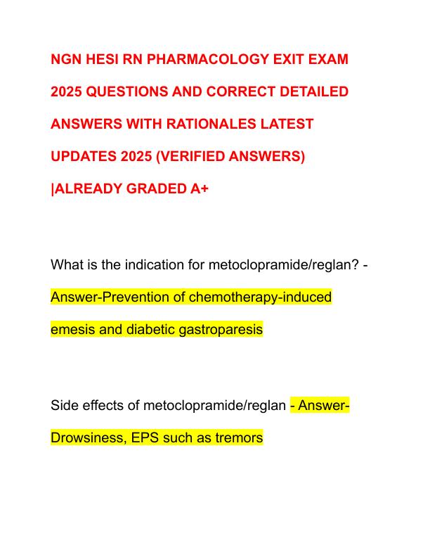 NGN HESI RN PHARMACOLOGY EXIT EXAM 2025 QUESTIONS AND CORRECT DETAILED ANSWERS WITH RATIONALES LATEST UPDATES 2025