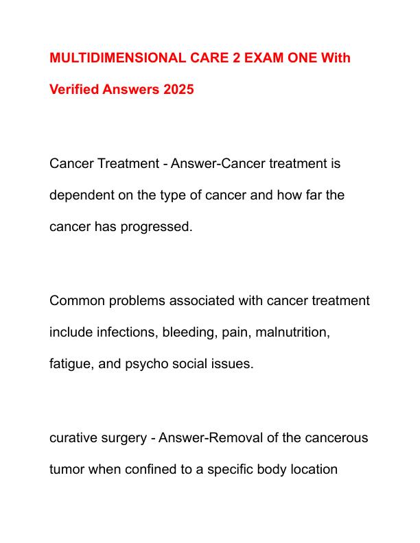 MULTIDIMENSIONAL CARE 2 EXAM ONE With Verified Answers 2025
