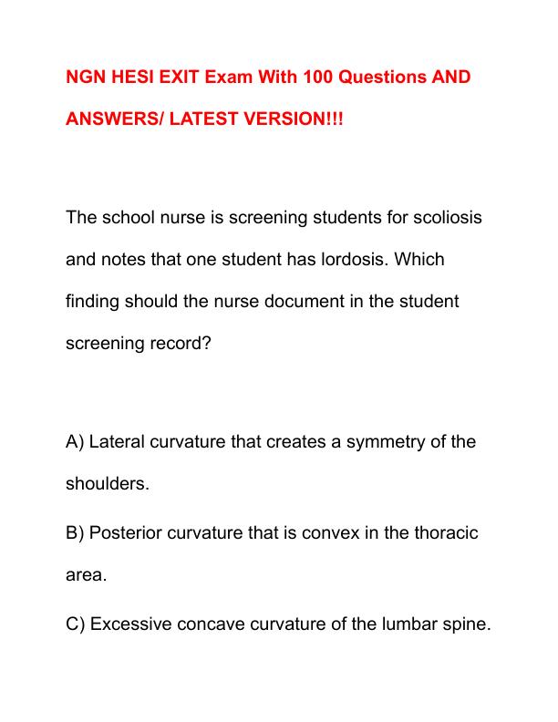 NGN HESI EXIT Exam With 100 Questions AND ANSWERS