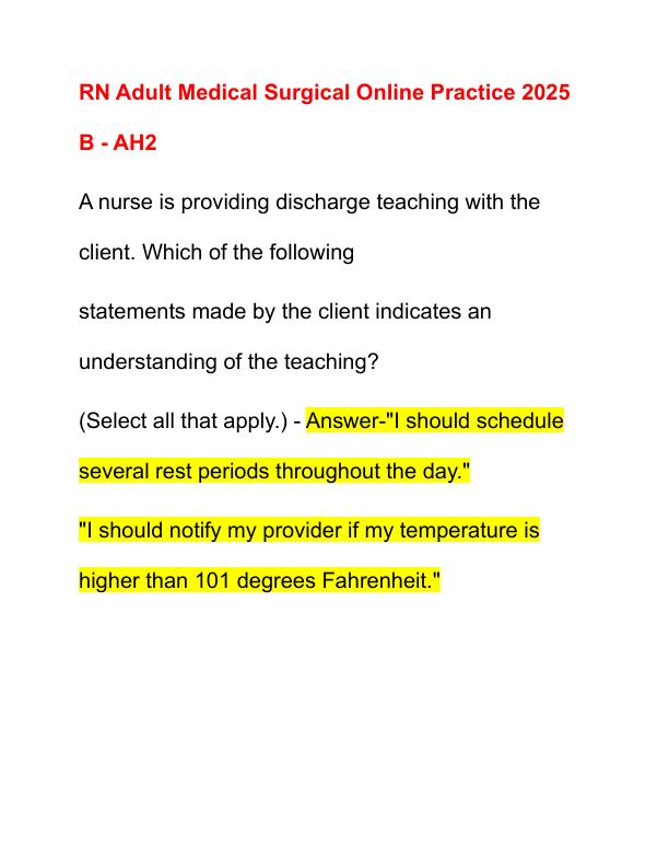 RN Adult Medical Surgical Online Practice 2025 B