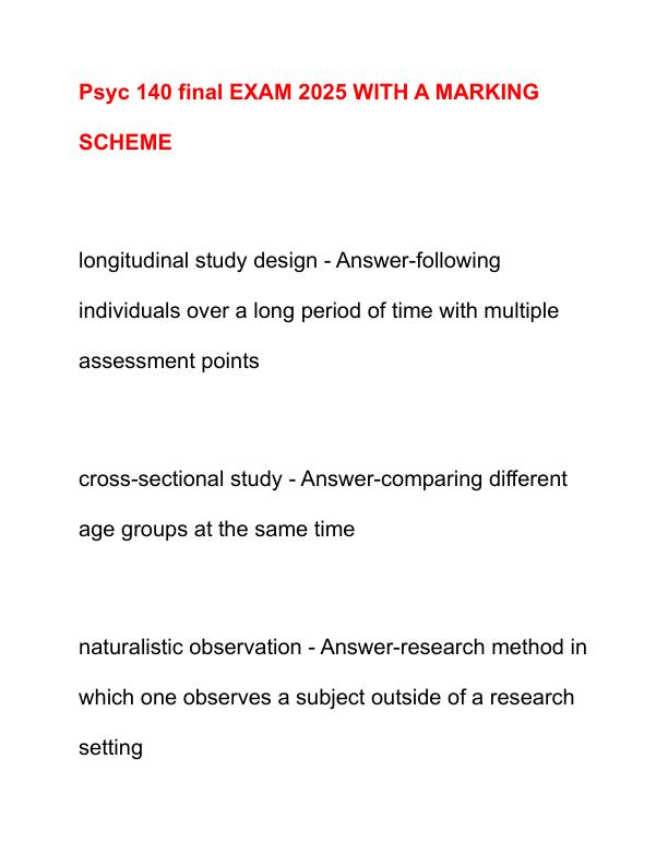 Psyc 140 final EXAM 2025 WITH A MARKING SCHEME