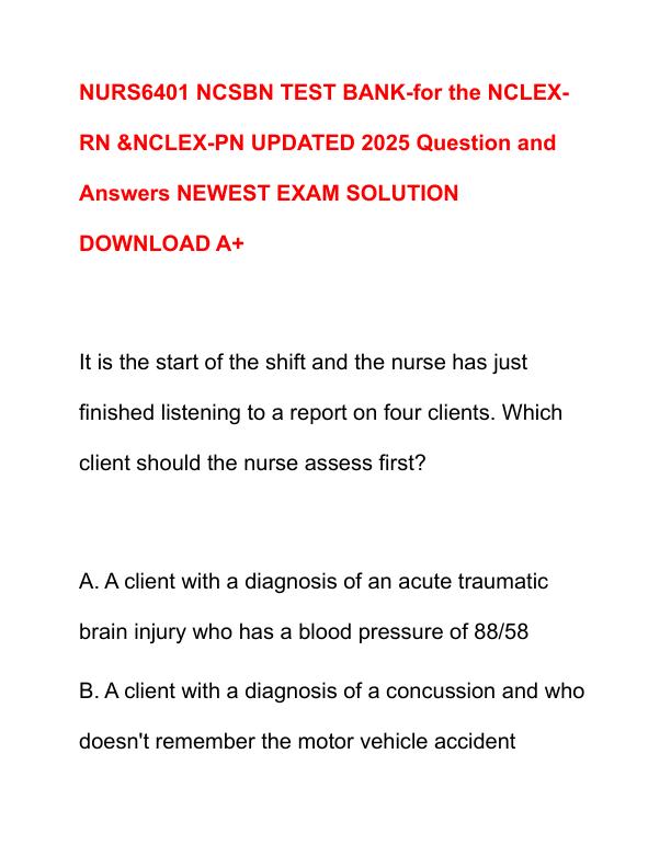 NURS6401 NCSBN TEST BANK