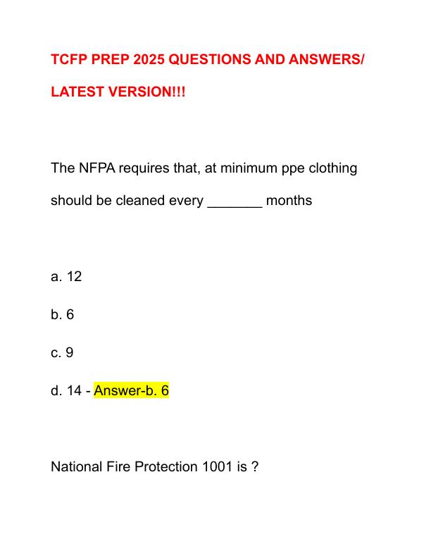 TCFP PREP 2025 QUESTIONS AND ANSWERS