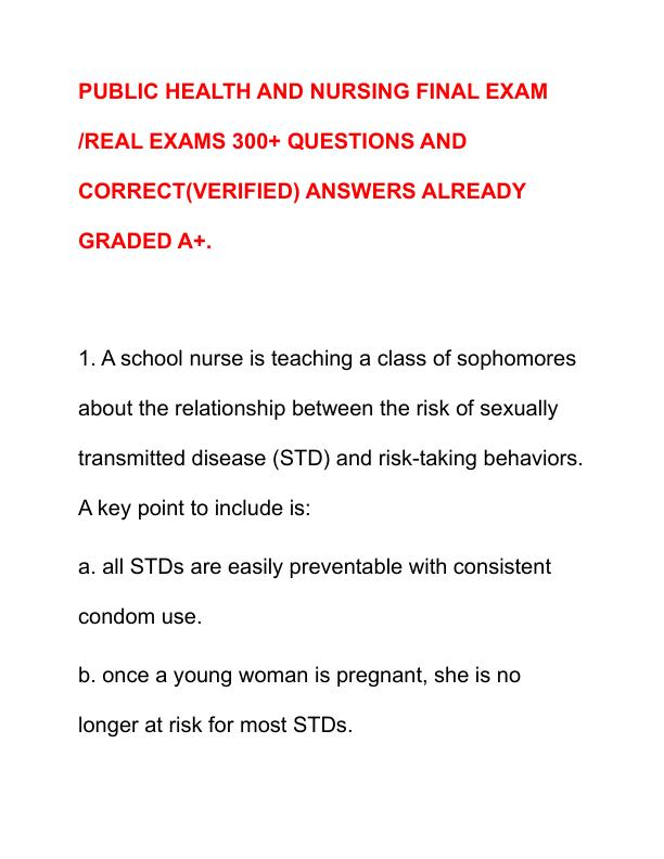 PUBLIC HEALTH AND NURSING FINAL EXAM