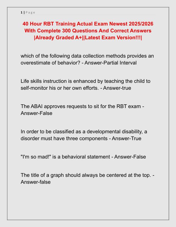 40 Hour RBT Training Actual Exam Newest 2025