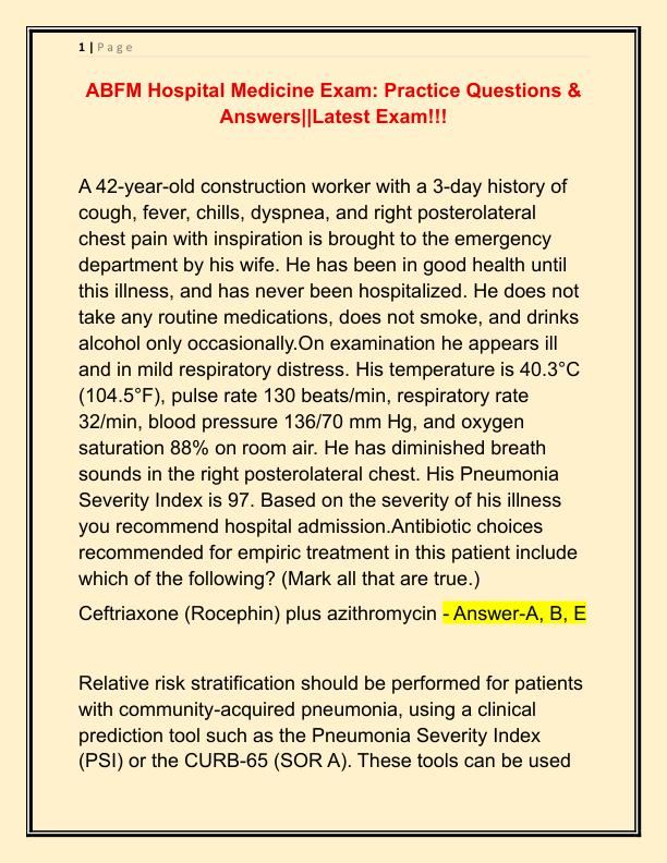 ABFM Hospital Medicine Exam