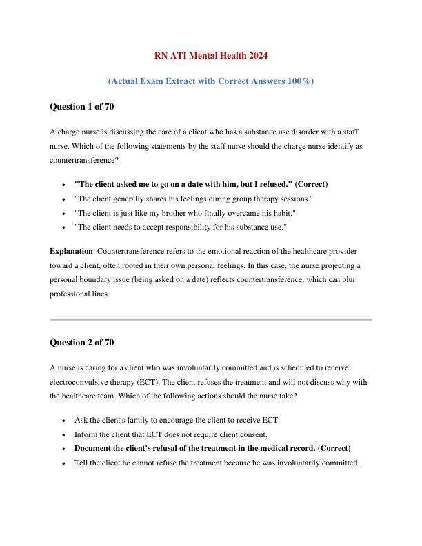 RN ATI Mental Health Latest Update 