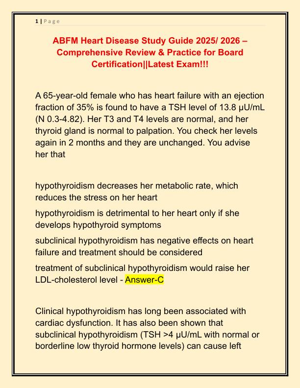 ABFM Heart Disease Study Guide 2025