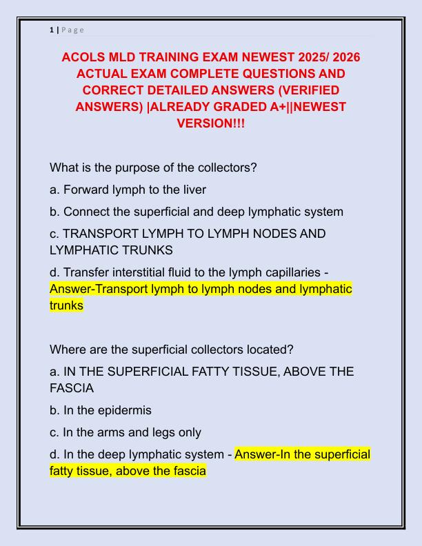 ACOLS MLD TRAINING EXAM NEWEST 2025