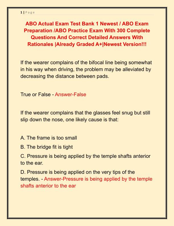 ABO Actual Exam Test Bank 1 Newest