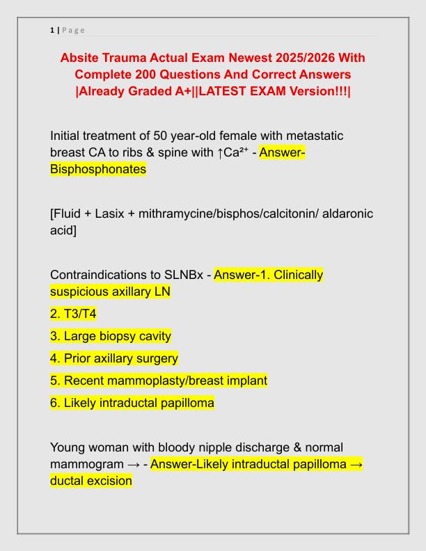 Absite Trauma Actual Exam Newest 2025