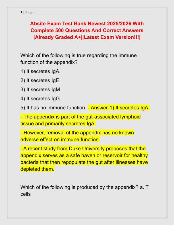 Absite Exam Test Bank Newest 2025