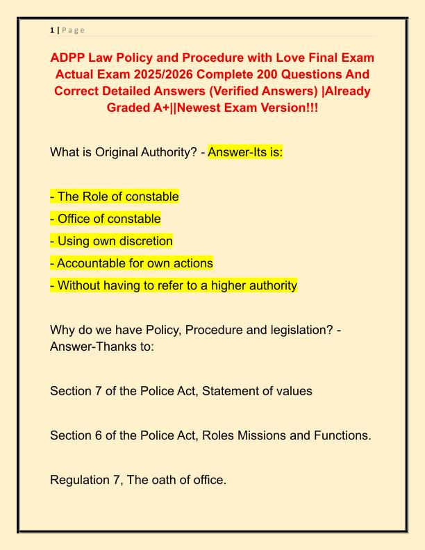ADPP Law Policy and Procedure with Love Final Exam Actual Exam 2025