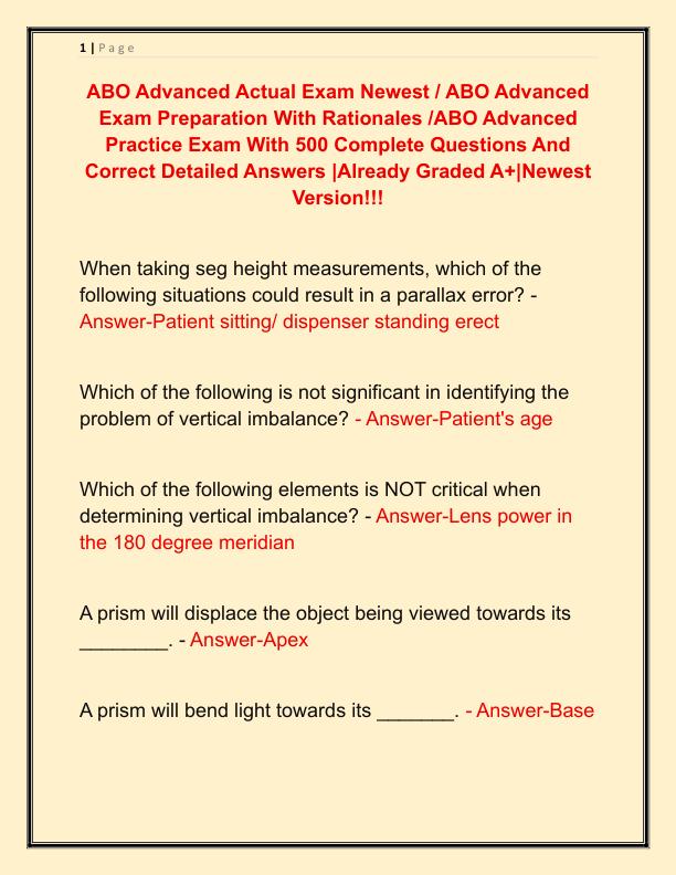 ABO Advanced Actual Exam Newest