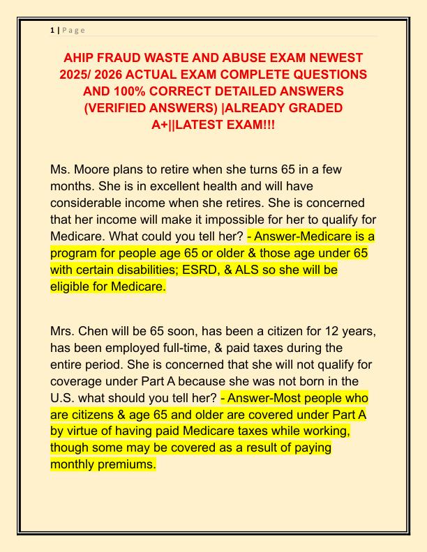 AHIP FRAUD WASTE AND ABUSE EXAM NEWEST 2025